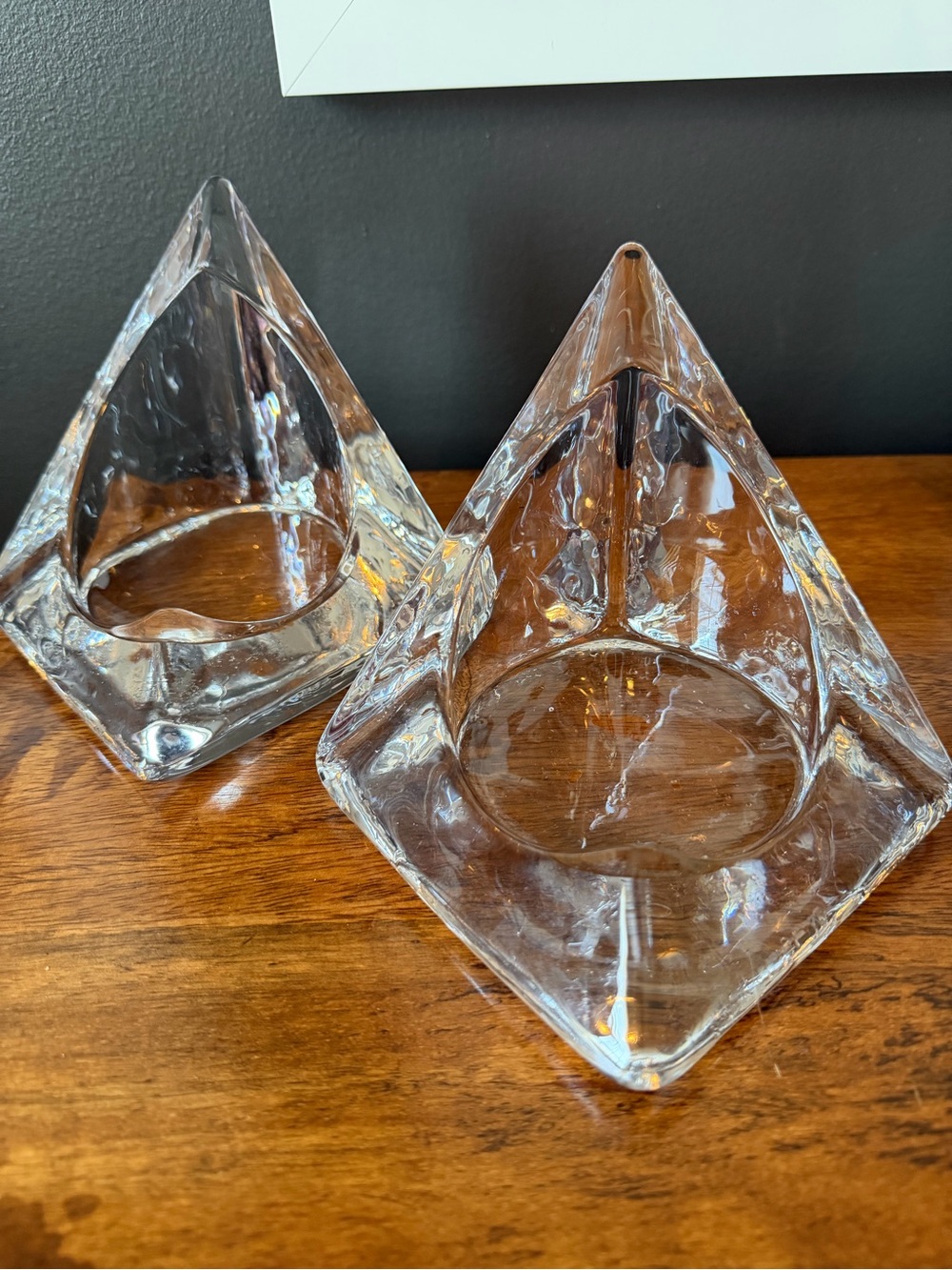 Clear Glass Pyramid candle Holders -set of 2
